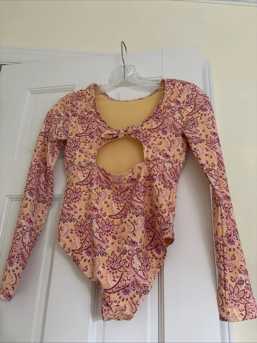 Roxy Girls' Long Sleeve Floral Rashguard One-Piece - Pink & Yellow